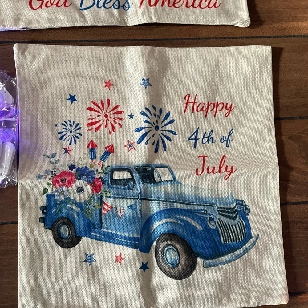 4TH OF JULY “LET FREEDOM RING” truck bicycle,gnomes pillow cushion covers